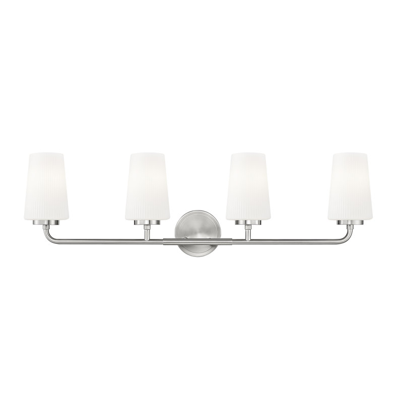 Coiffeuse Mathieson, H 9,5 po x l 32 po x P 6,5 po, Nickel brossé, Quatre lumières