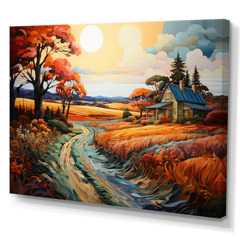 Farmhouse Farmstead Mosaic Pointillism I - impression, H 24 po x l 32 po x P 1 po, Toile tendue