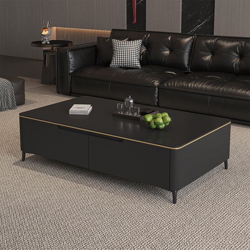Modern rectangular rock plate coffee table, Black, 16.5" H x 47.2" L x 27.6" W