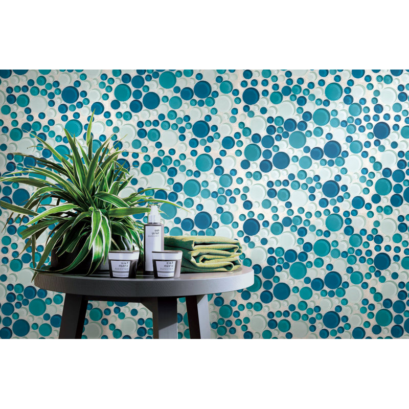 Bubble Glass Random Mosaic Wall Tile, Ocean