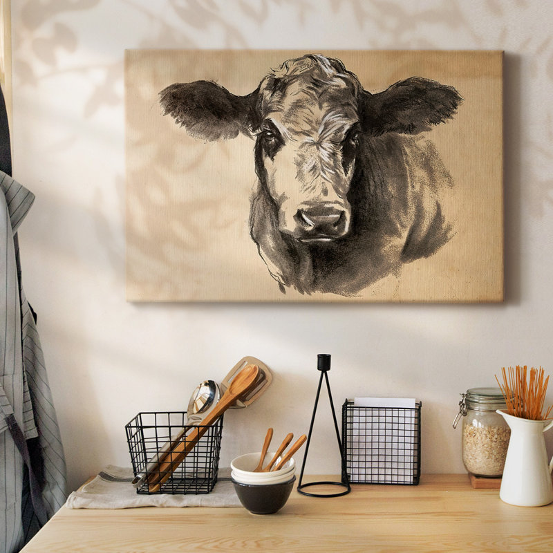 Toile tendue I-Gallery Charcoal Cow, H 12 po x l 18 po