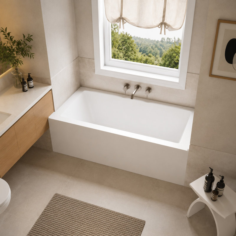 Baignoire de trempage en alcôve 60 "x 32" à surface solide avec tablier intégré et intérieur rectangulaire, baignoire encastrée moderne (TL-F015N)