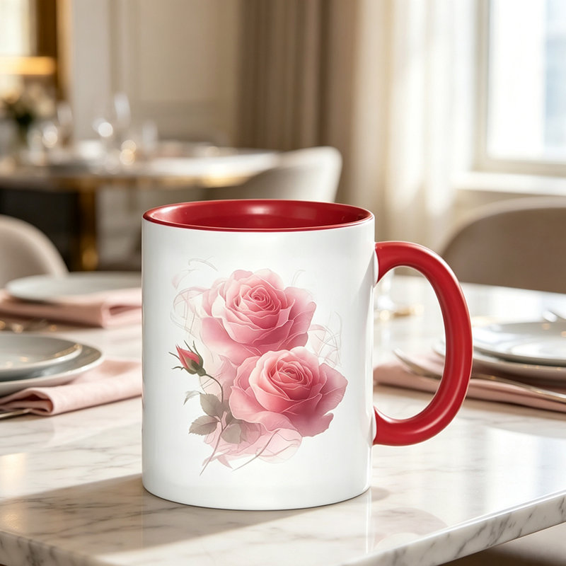 A Charming Ceramic Coffee Mug Featuring Romantic Pink Roses, Tea, Milk,This Reusable Cup Makes an Excellent Birthday Gift for Friends And Is Enjoying Leisurely Moments.