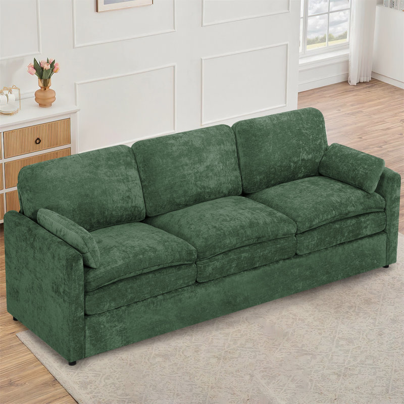 89" Modern Soft Couch With Upholstered Cushion, Chenille Sofa With 2 Well-Filled Pillows, 3-Seat Sofa For Living Room, Bedroom
