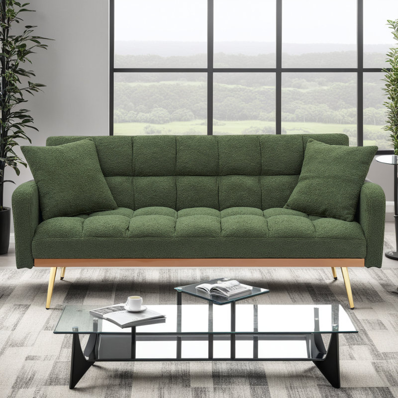 Canapé-lit convertible 69 po - Canapé 3 places ajustable en tissu Teddy pour petits espaces, Vert