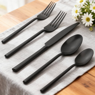 Ensemble de couverts 20 pièces en acier inoxydable noir Potter, service pour 4 avec finition satinée, argenterie robuste moderne pour les repas et les réceptions de tous les jours