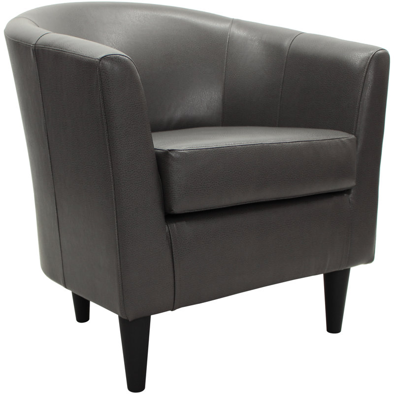 Kronos Faux Leather Barrel Chair, Charcoal Gray Faux Leather