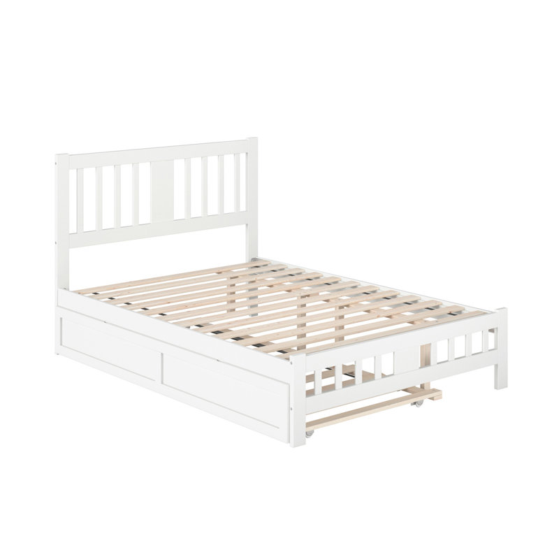 Anakin Solid Wood Platform Bed with Matching Trundle, Full, White