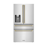 ZLINE Autograph 36 in. Stainless Counter-Depth Fridge w/ Water Dispenser & Gold Helix Handles