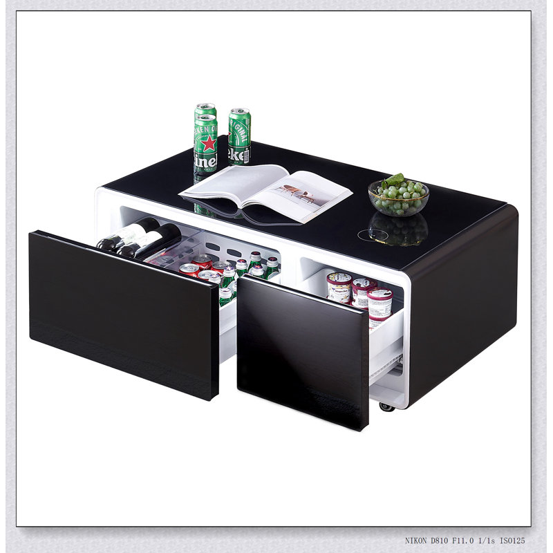 Réfrigérateur Smart Table, table basse multifonctionnelle avec glacière et congélateur, Noir, noir, noir, noir