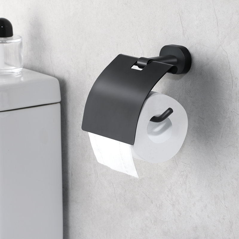 Porte-papier hygiénique mural avec couvercle, Noir mat