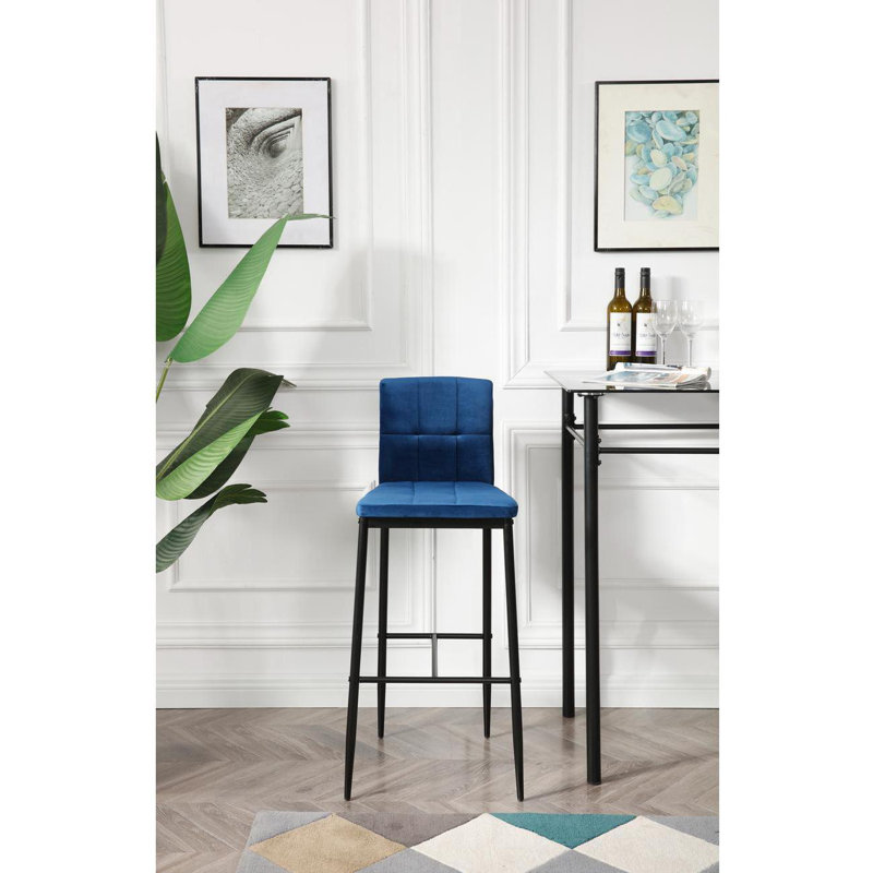 Hollydale Upholstered Counter Stool with Metal Frame, Blue