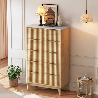 Gerius Fluted 5 Drawers Dresser, Yellow