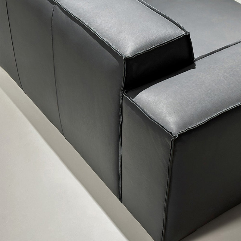 Black Genuine Leather Modular Sofa cushion couch, 28.35" H x 118.11" W x 39.37" D, 4