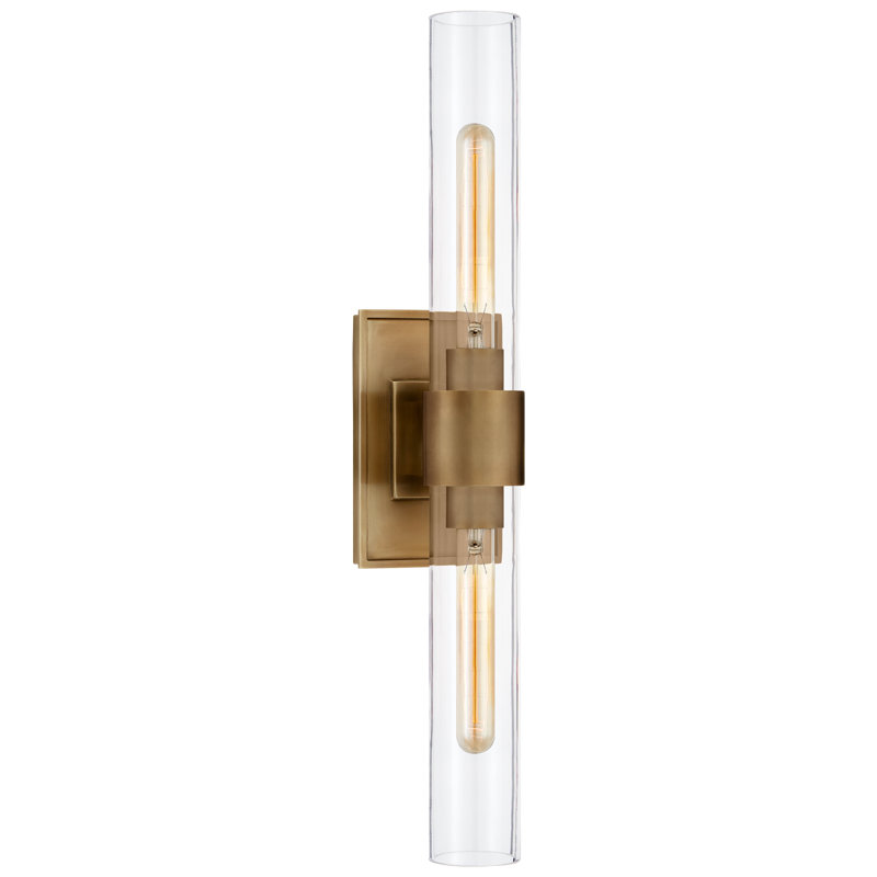 Ian K. Fowler Presidio Petite Double Sconce, Hand-Rubbed Antique Brass, Clear