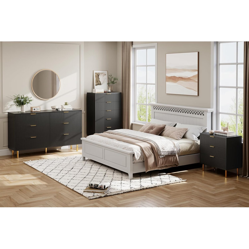 6 Drawer Dresser, Modern Wood Chest of Drawers with Gold Handles, Large Storage Cabinet for Bedroom, Living Room, Hallway, Black
