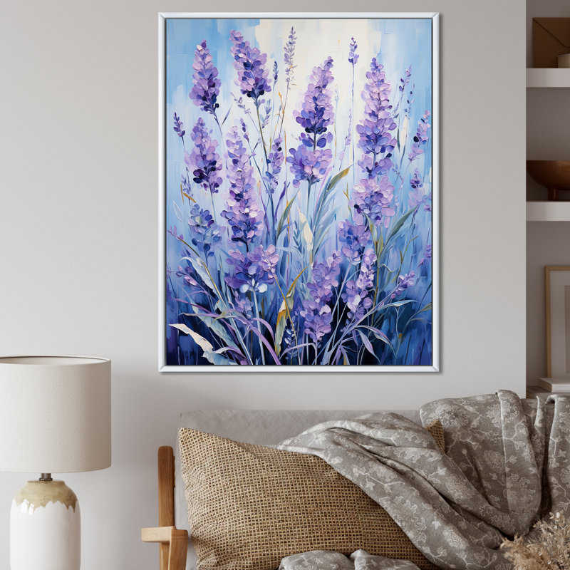 Lavande, sérénité, art floral, H 20 po x l 12 po x P 1 po, Cadre flottant blanc