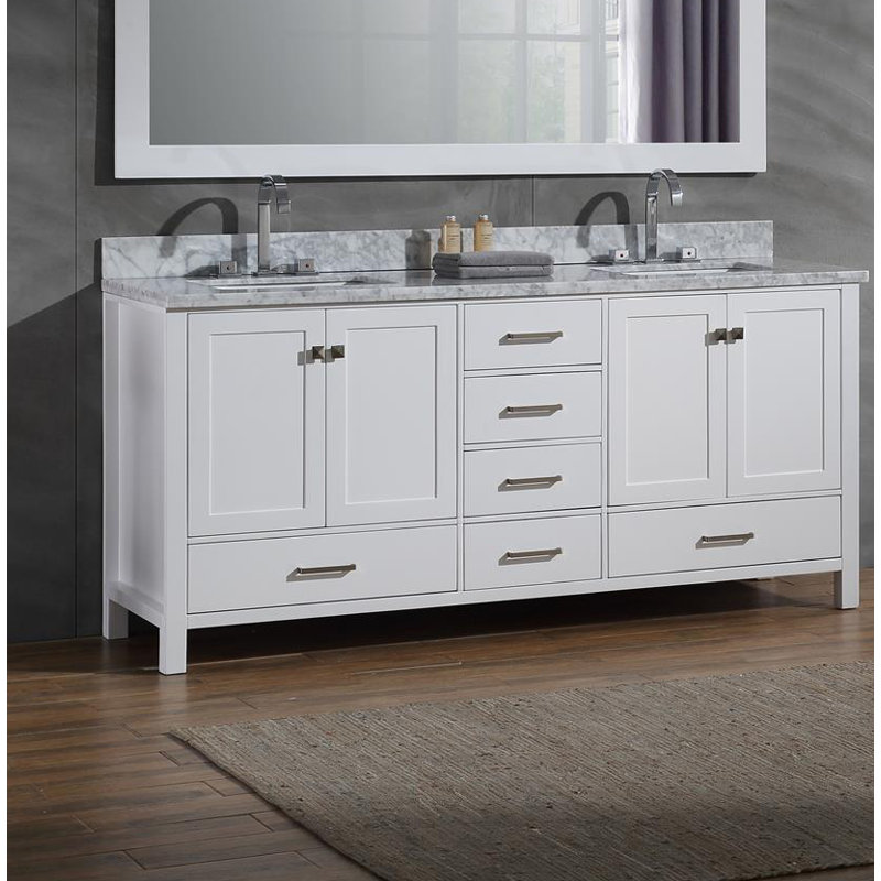 Ensemble de meuble-lavabo double 73 po Cambridge, Blanc, Rectangular