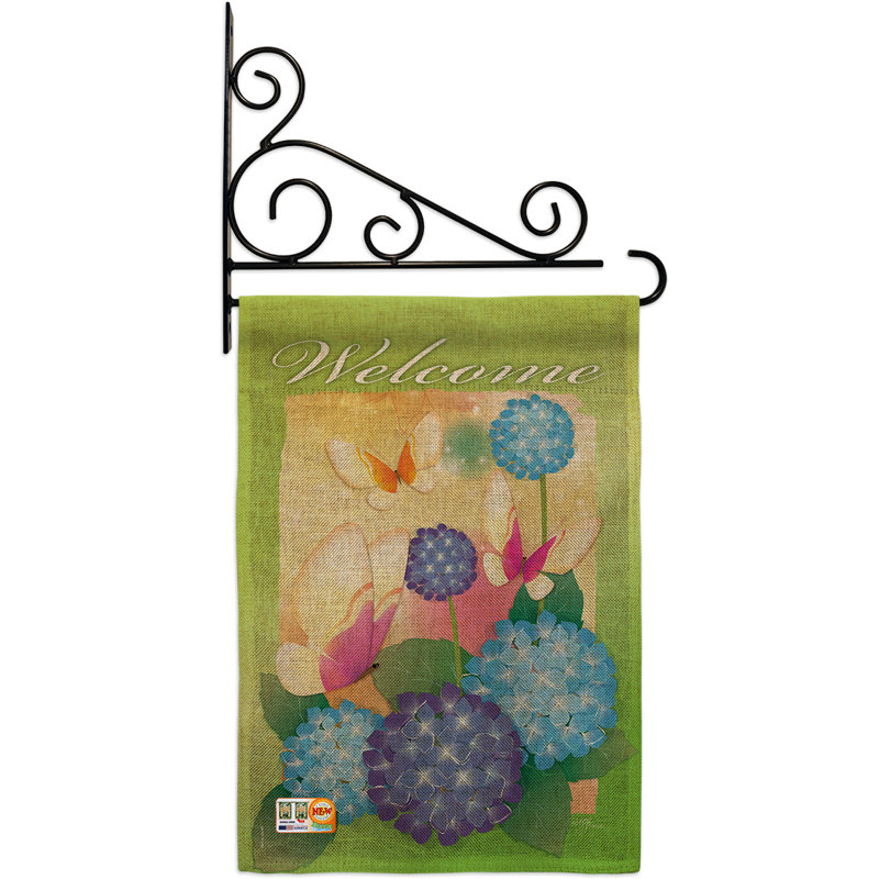 Papillons 2 côtés en toile jute 19 x 13 po welcome drapeau de jardin