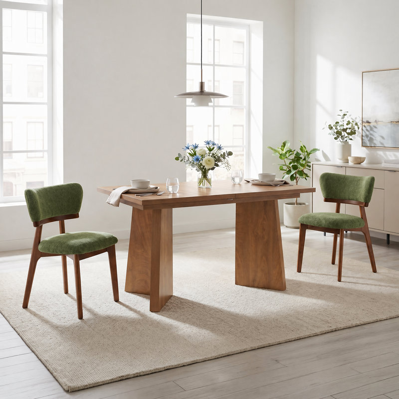 Ensemble de table et de chaises de salle à manger extensibles rectangulaires Alward pour 2 personnes, de style moderne, aspect bois, avec des chaises rembourrées.