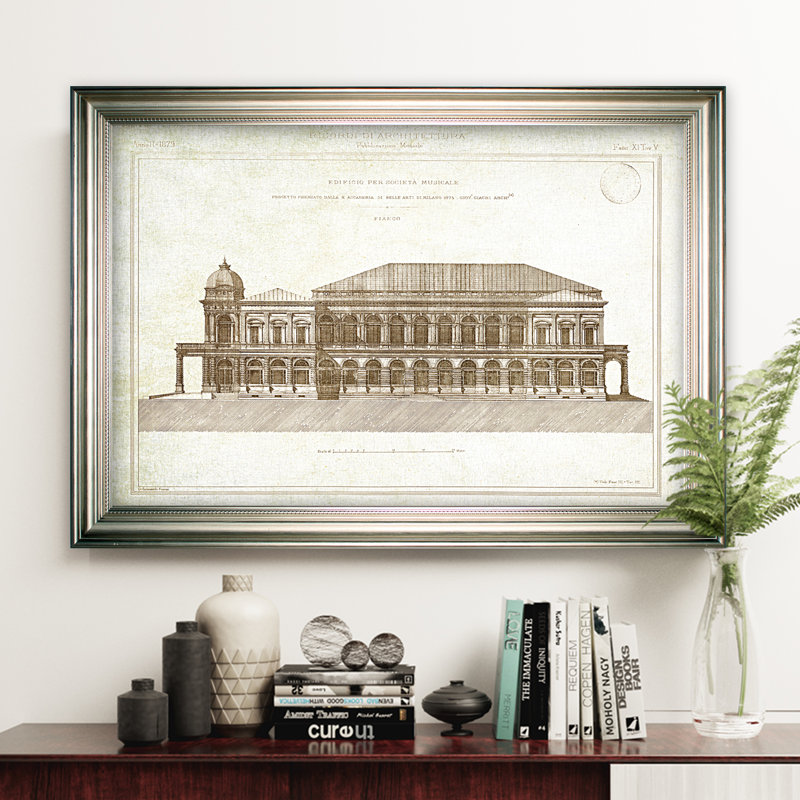 « architecture sketch ii », impression, Cadre argenté, H 30 po x l 42 po x P 2 po, Pas de tapis