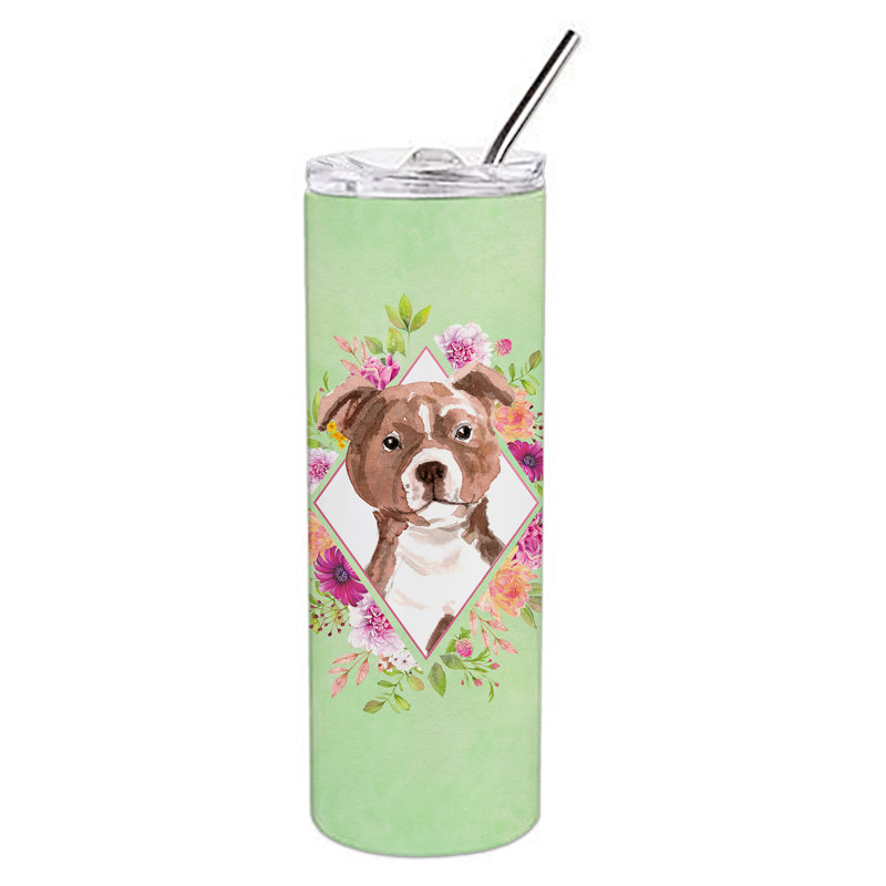 E23BF9F8391D466E9CA4F8DFEBD9A7DB de verre 20 oz à double paroi en acier inoxydable chiot, Staffy Bull Terrier, Vert