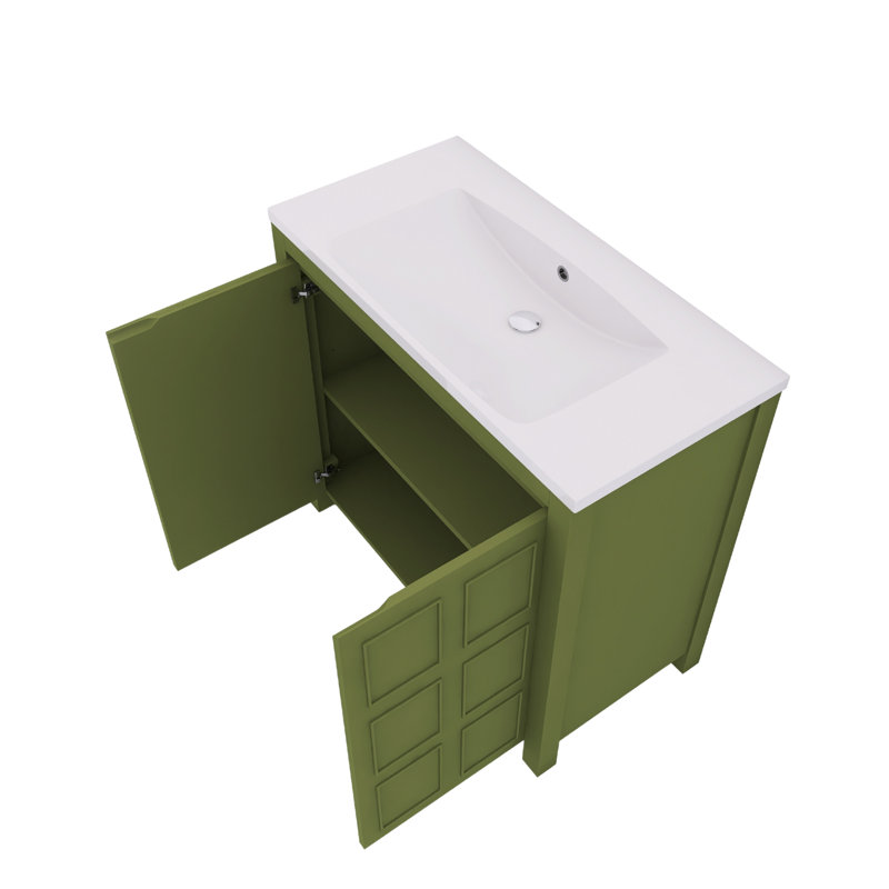 Meuble-lavabo autoportant 36 po avec comptoir en résine et porte à fermeture en douceur 36 po, Vert olive