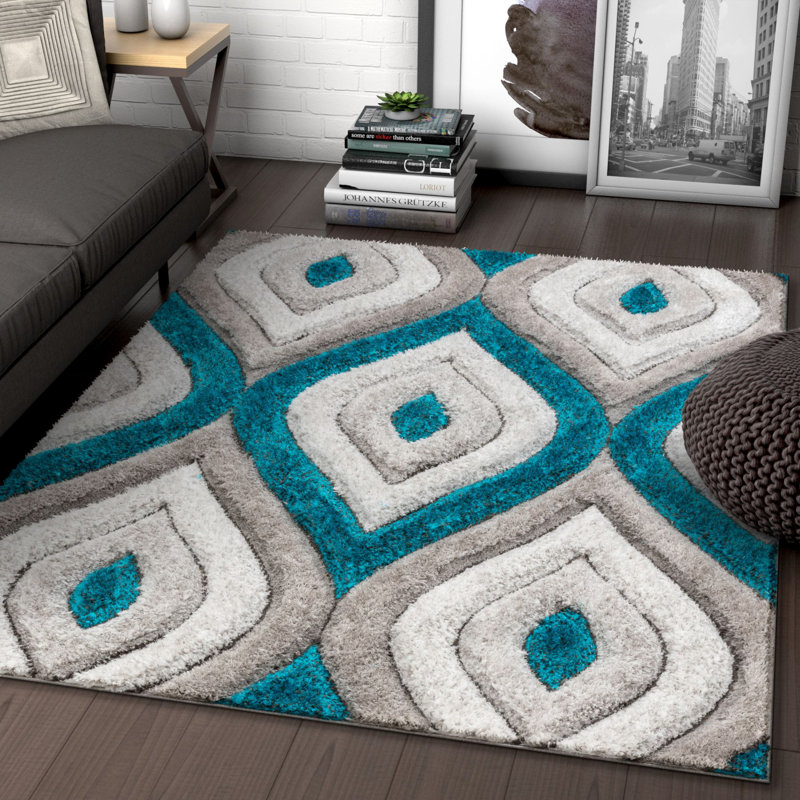 Geometric Shag Area Rug, Rectangle 160 x 220cm
