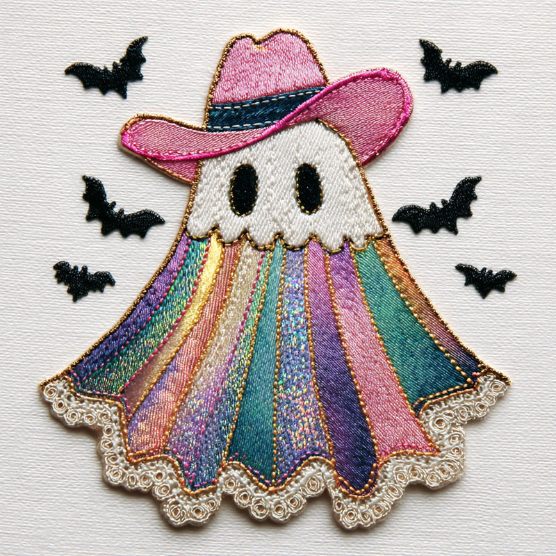 Rainbow Stitch Ghost Wrapped Canvas Wall Art