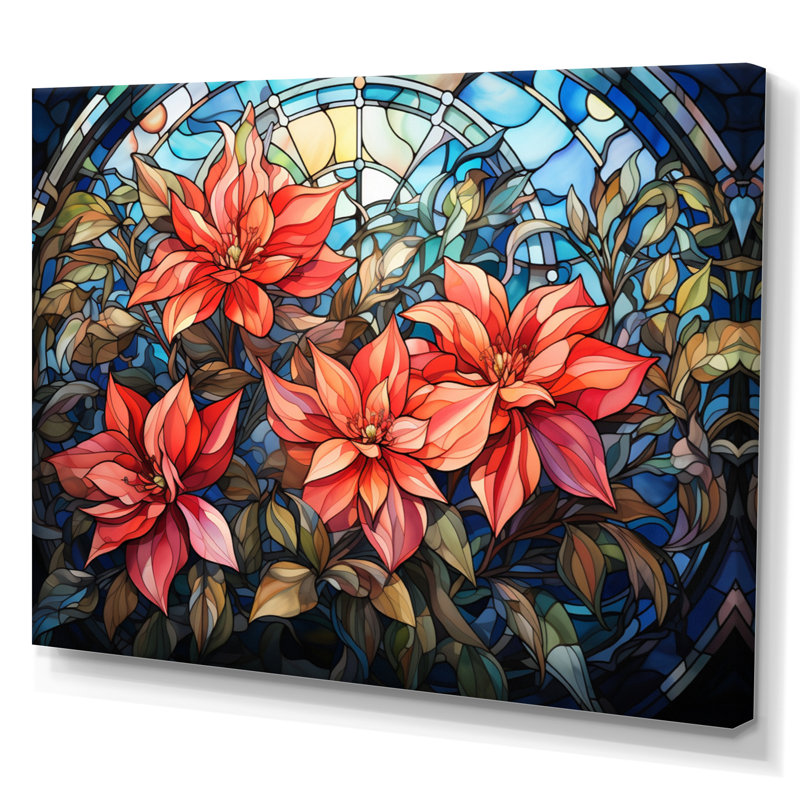 Vitrail poinsettia II - impression, H 24 po x l 32 po x P 1 po, Toile tendue