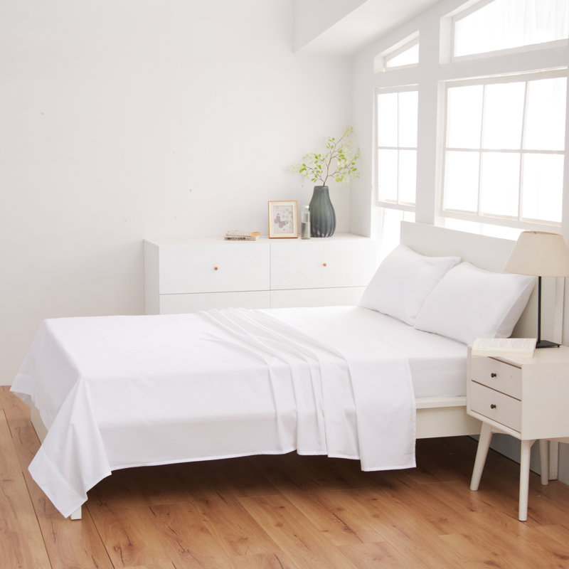 Sateen Sheet Set, White, Queen Sheet Set with 2 Pillowcases