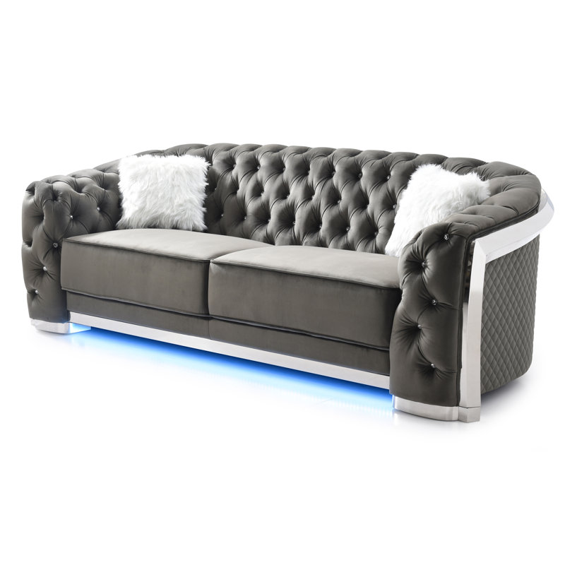 Micheal 94'' Velvet Sofa, Gray Velvet, 34"H x 94"W x 37"D