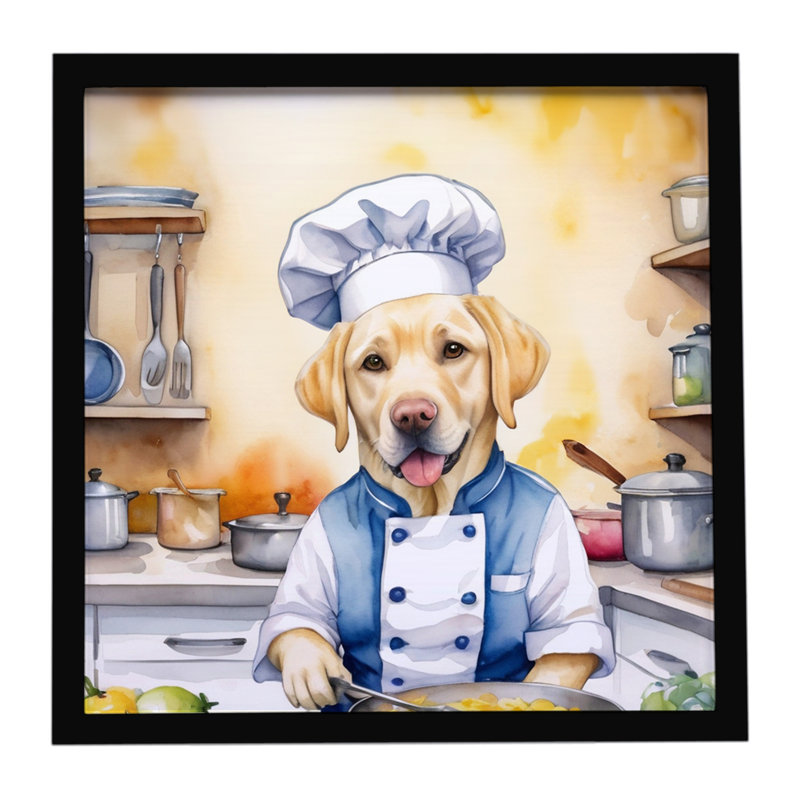 «Yellow Labrador Retriever The Chef», reproduction métallique encadrée