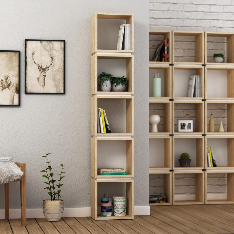 Bibliothèque géométrique H 65,75 "x l 12,6" Acquanetta, Chêne / blanc
