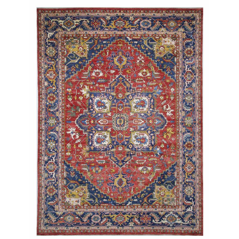 High-Quality Hand-Knotted Red And Navy Area Rug