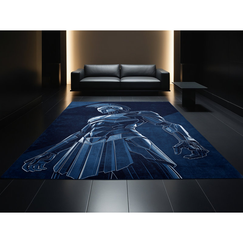 Tapis bleu délavé à la machine Cumberland Cyborg Gladiator, 7x10