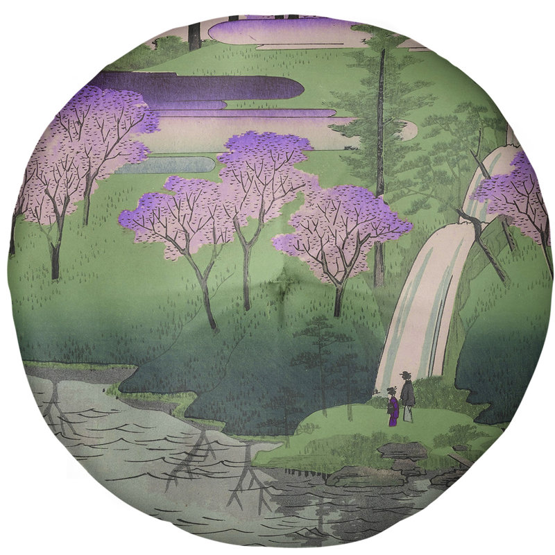 Coussin de sol utagawa hiroshige chiyogaike étang, 31,5 po x 63 po, Mauve / pêche
