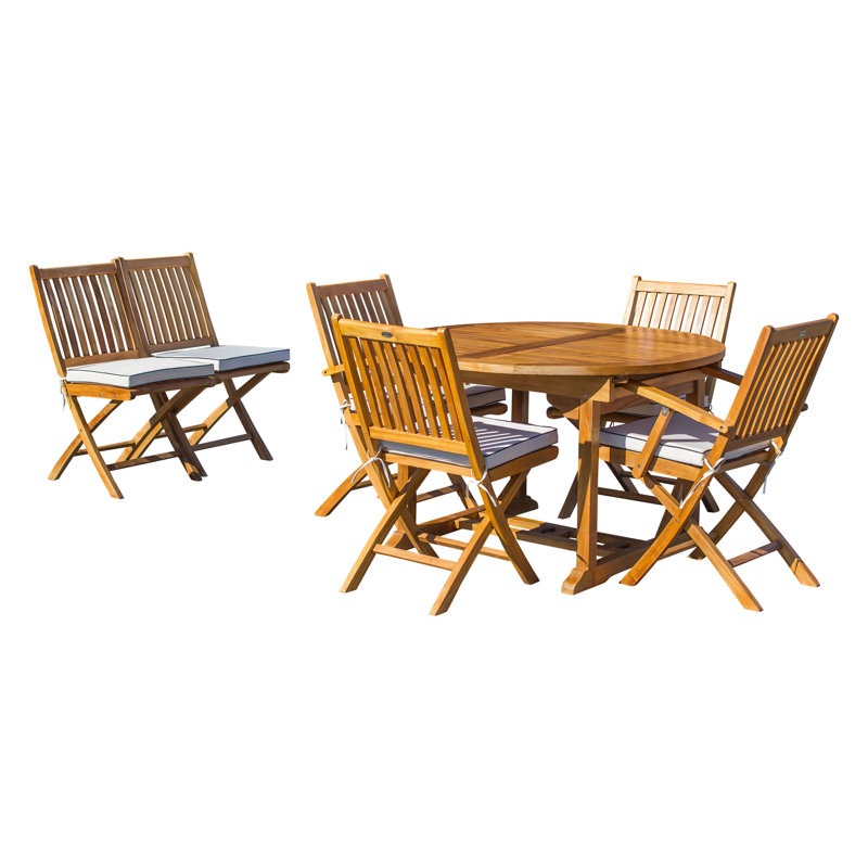 Outdoor 7 - Piece Teak Dining Set with Cushions