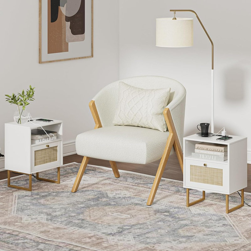 Table de chevet en rotin avec station de charge, bohème moderne Boho ...