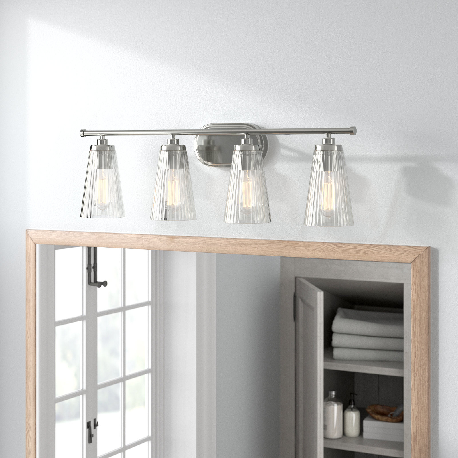 Jeanie 4 Light Ribbed Dimmable Bath Sconce, Nickel