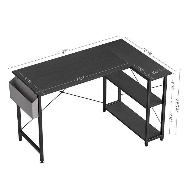Lajeanne L-Shaped Steel Computer Desk, Black