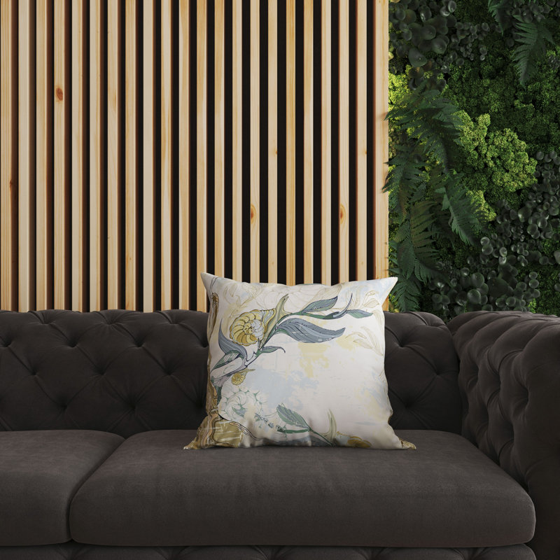Coussin décoratif réversible à motif floral Leaf Lurker, H 16 po x l 16 po, Bleu / Vert / Jaune