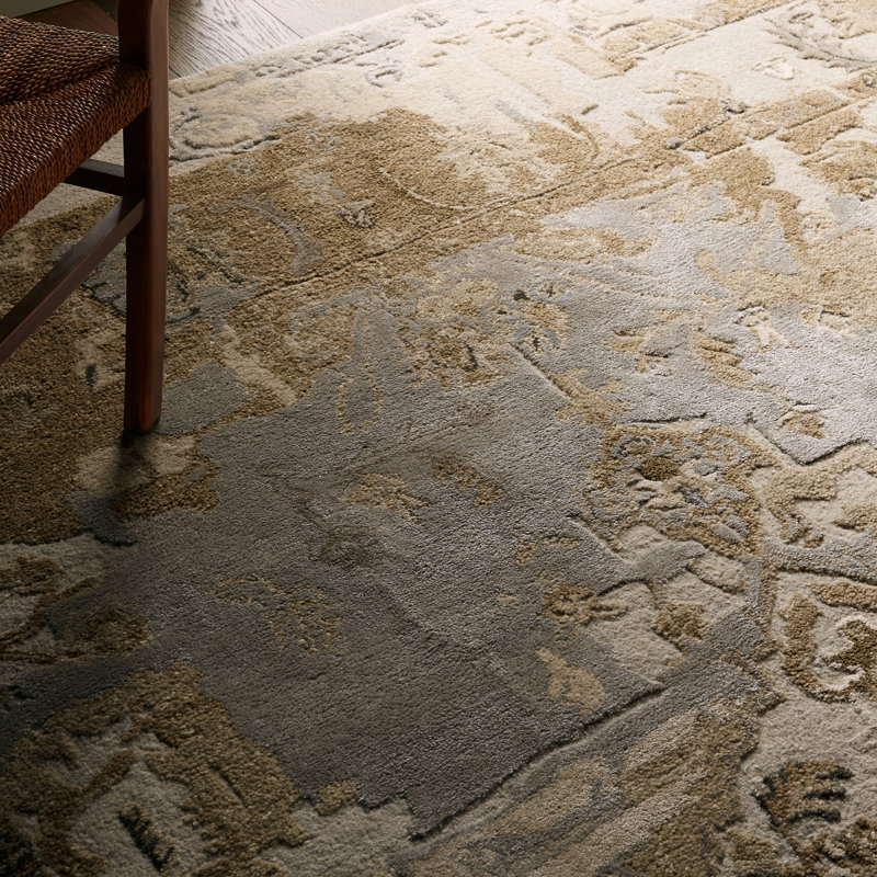 Tapis de médaillon brun clair et gris fait à la main Sandia Cit22 , Rectangulaire 8 pi x 10 pi