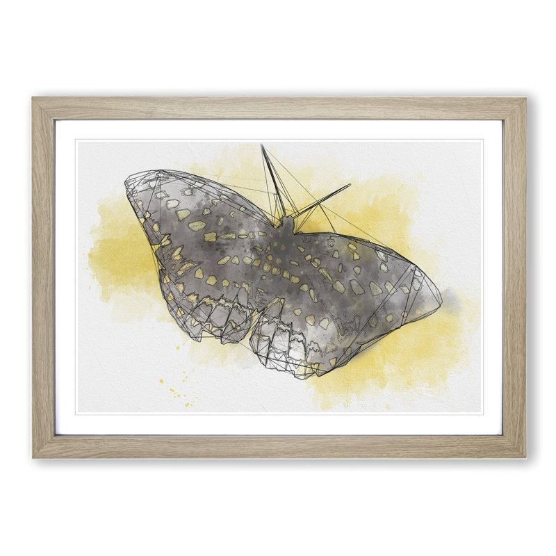 Butterfly Vol.4 Sketch - Picture Frame Painting, 27cm H x 36cm W x 2cm D, Oak Framed
