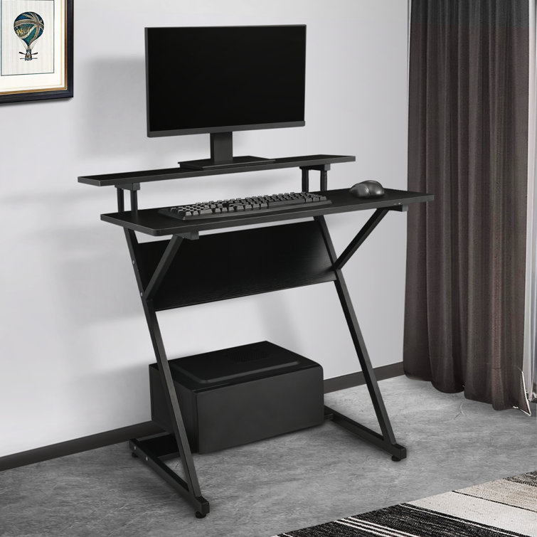 Fitueyes Computer Desk for Small Spaces, Study Writing Desk with Monitor for Corner, Black