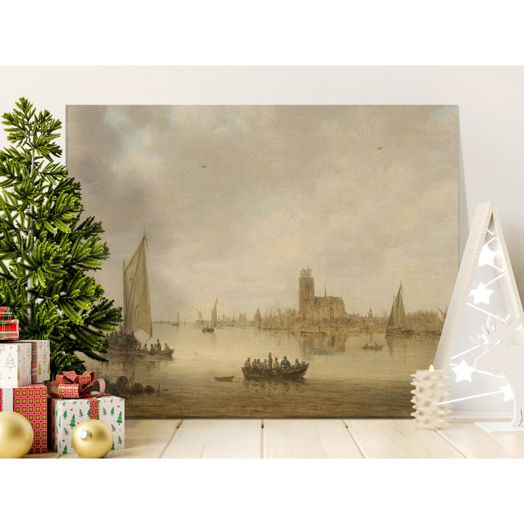 River View Canvas Wall Art, Dutch Golden Age Painting, Gallery Wrapped Canvas Print, Ready to Hang, Archival Quality, Boats and Windmills