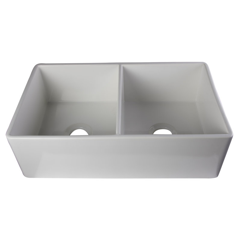 32.75'' L Double Bowl Fireclay Kitchen Sink, White