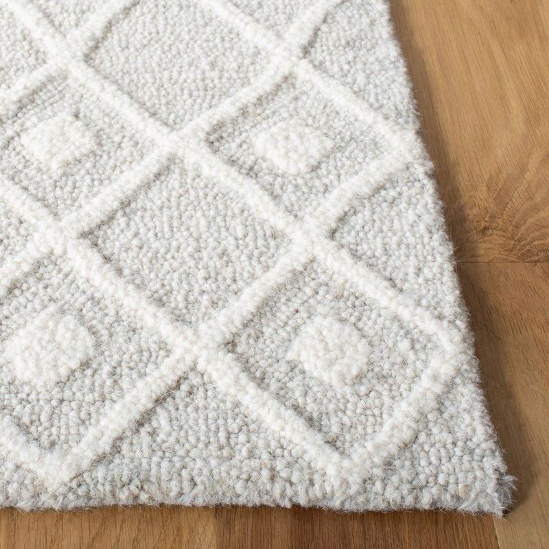 Tapis argent / ivoire en laine touffetée à la main Leyla, Rectangle 8 pi x 10 pi