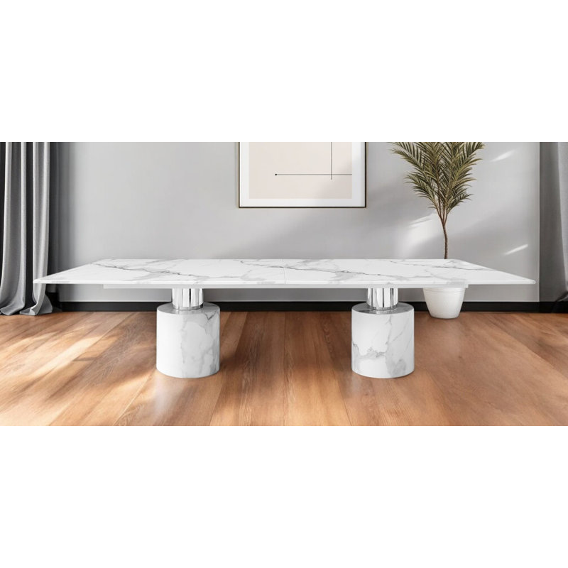 Table de salle à manger 180 po, H 30 po x l 180 po x P 48 po, Blanc/chrome, Marbre