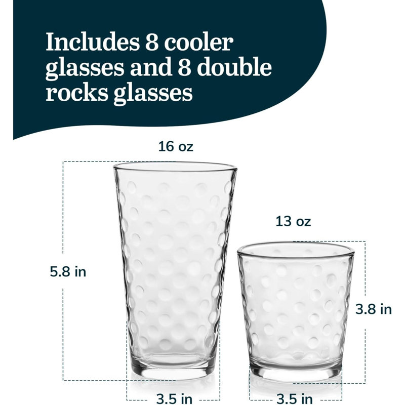 Awa Clear Polka Dot 16-Piece Glass Tumbler and Rocks Set